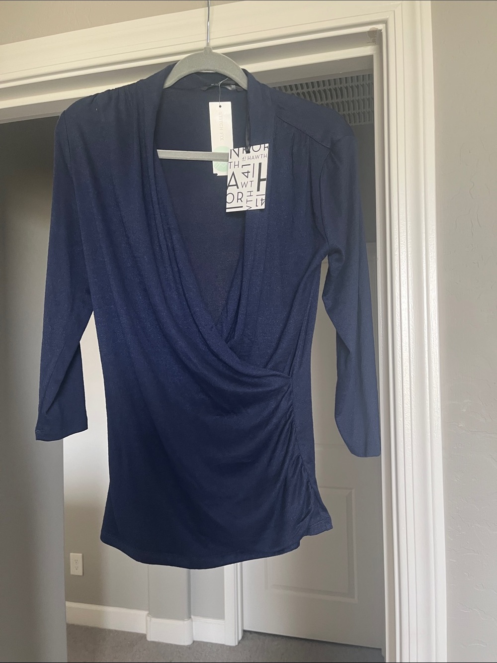 41 Hawthorn Deep Navy Faux-Wrap Knit Top